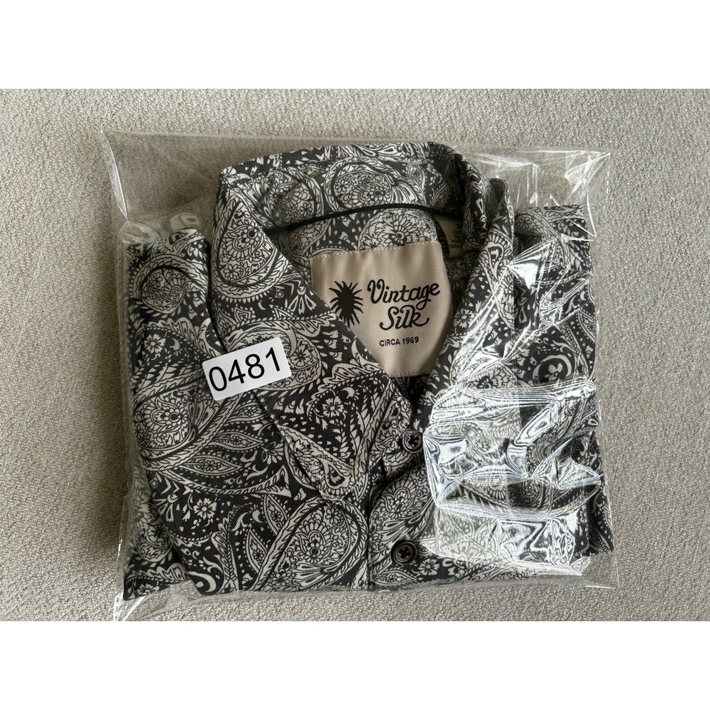 Vintage Silk Hawaiian Shirt Mens XL Black White Paisley Print Collared Button Up - Picture 11 of 11